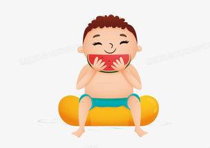 卡通男孩吃瓜图,夏日清凉一夏